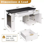 GDFStudio Haoran 55 Modern Fluted Office Desk with Power Outlet, Keyboard Tray, Door and Drawers