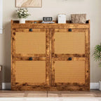 Shoe Storage Cabinet with 4 Flip Drawers, Wood Shoe Cabinet with Rattan Doors and Adjustable Shelves- Freestanding Shoe Organizer