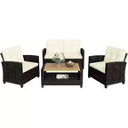 Heynemo 4-Piece Patio Furniture Set, All Weather Wicker Patio Conversation Seating Sets with 2-Tier Coffee Table, Outdoor Sofa Couch