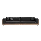 98.42 Contemporary Leather Sofa Couch with Solid Wood Frame, Metal Legs and 3 Accent Pillows