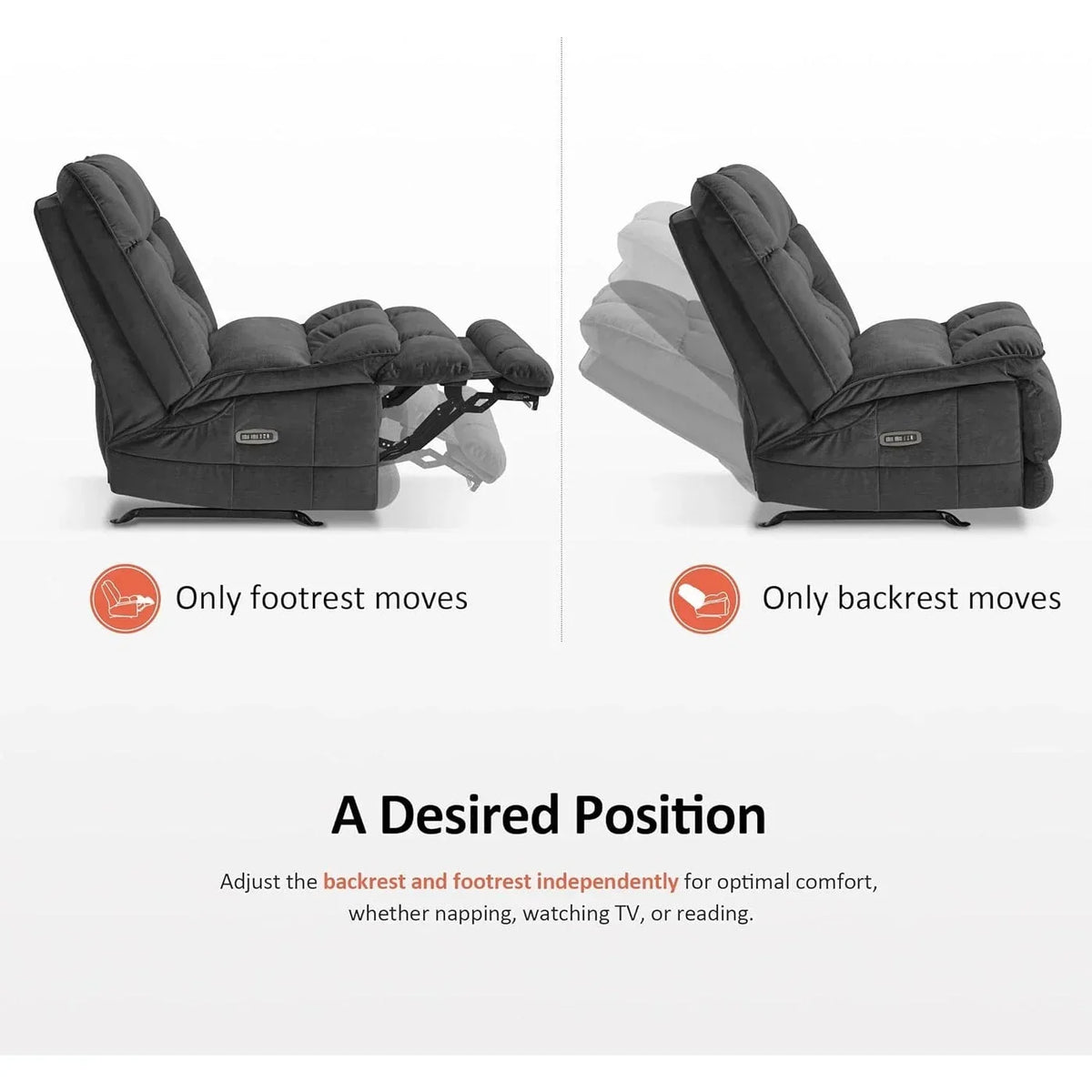 MCombo Oversized Dual Motor Armless Power Rocker Recliner Chair, Zeroarms Recliner Perfect for Living Room Fabric PR607