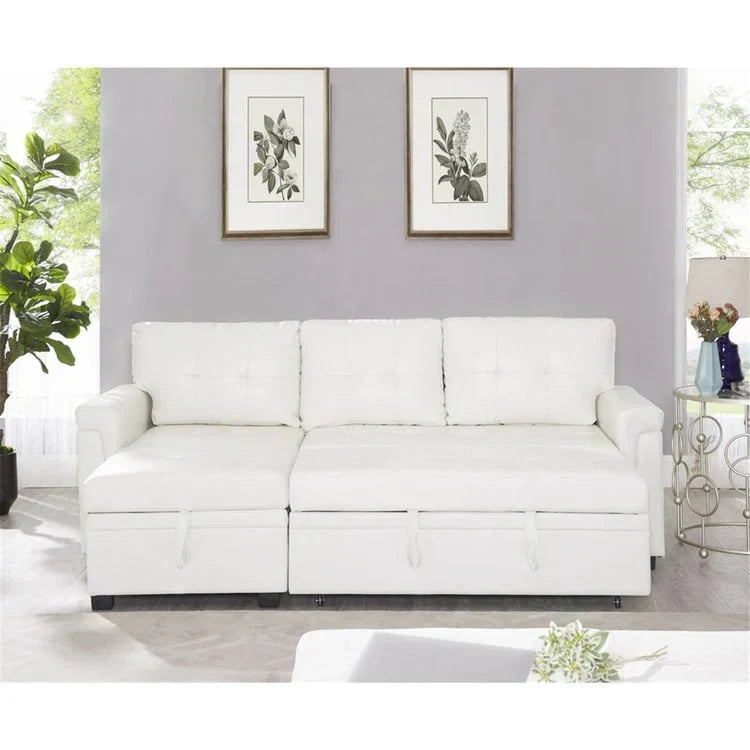 Convertible Reversible Sectional Sofa with Pull-Out Sleeper Bed, Hidden Storage Chaise, and Durable Legs