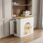 Whisen Extendable Dining Table, Mobile Rolling Island Table with 3 Removable Middle Leaves, Storage Cabinet