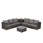 6-Piece Wicker Sectional Sofa Set with Corner & Glass Table