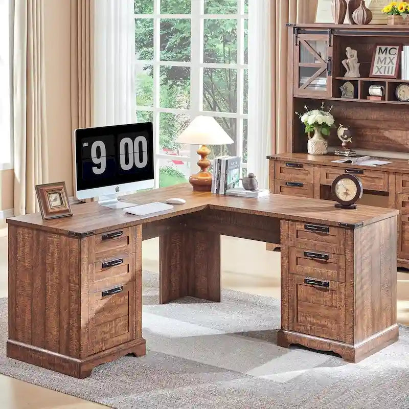 60 Farmhouse L Shaped Executive Desk, Wood Corner Desk, Computer Desk