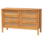 Baxton Studio Jenn Golden Brown Wood Japandi 5-Piece Queen Size Bedroom Set with Distressed-Finished Rattan