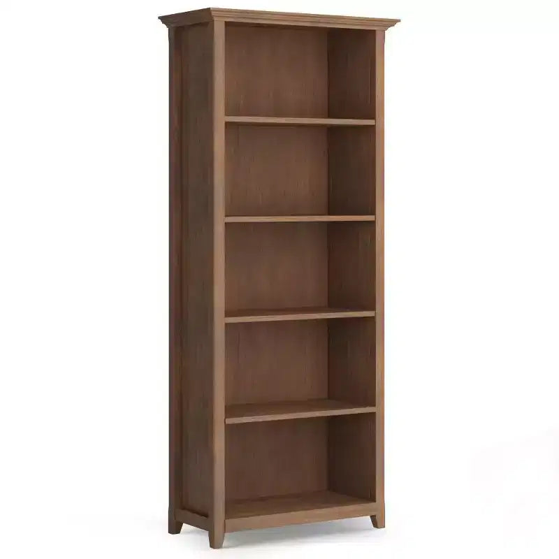 70 Five-Shelf Solid Wood Bookcase - Lacquered Pine, 4 Adjustable Shelves