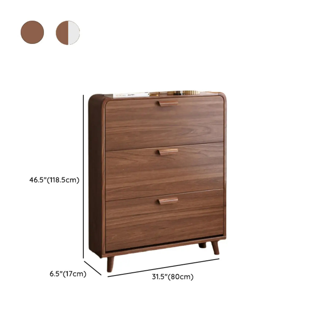 Traditional Hidden Adjustable 3 Tiers Solid Wood Shoe Cabinet