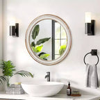 MAYEERTY 24 inches Wooden Farmhouse Round Wall Mirror for Bathroom Vanity Bedroom Living Room Kitchen Office
