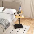 1 Set c-Shaped Side Table, Height Adjustable Overbed Bedside Table with Wheels, Multi-Purpose Sofa Table & Laptop Desk for Small Spaces