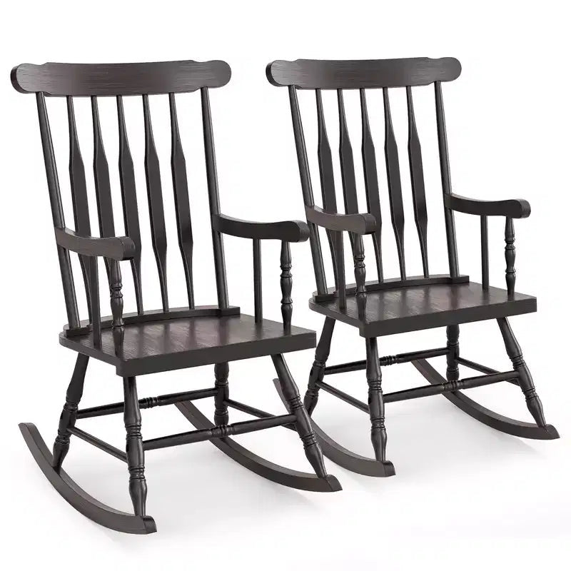 Costway Set of 2 Wood Rocking Chair Glossy Finish White\ Coffe