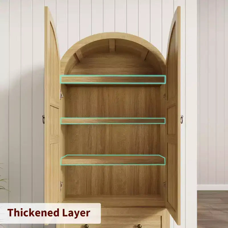 71 High Arched Bookcase, Wooden Arched Bookshelf With Doors and Drawers, Large Arched Display Bookcase With Storage, Suitable for Office Living Room