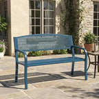 2 Person Metal Outdoor Bench for Garden, Steel Benches Furniture with Geometric Backrest for Patio, Garden & Porch