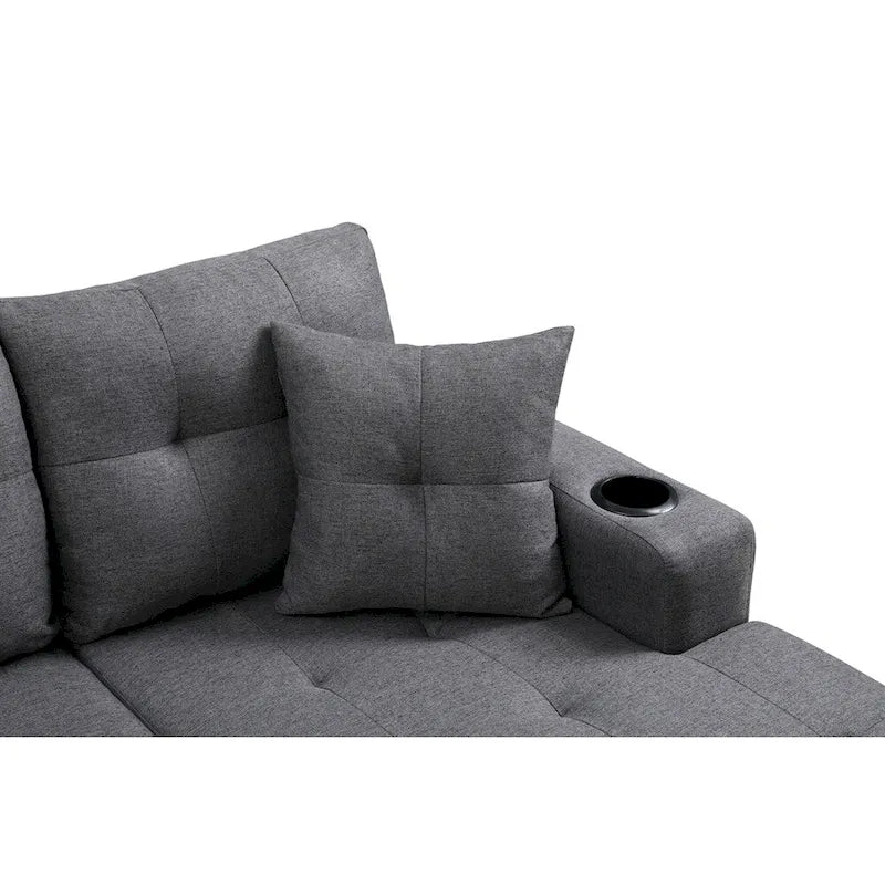 Sectional Sofa Living Room with L Shape Chaise Lounge and cup holder