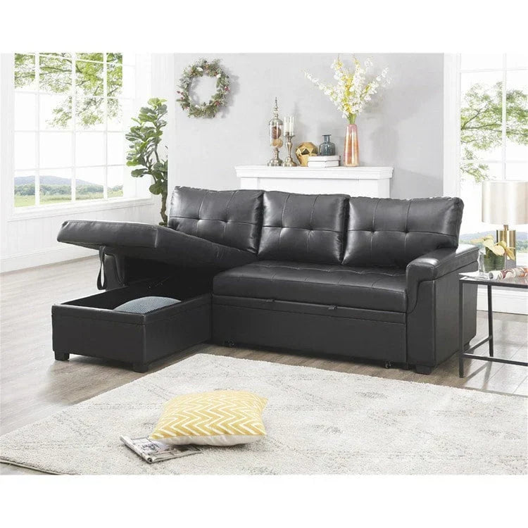 Convertible Reversible Sectional Sofa with Pull-Out Sleeper Bed, Hidden Storage Chaise, and Durable Legs