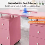 42.5 in. White MDF 3-Drawer Manicure Table Nail Desk with Storage, Doors, Electric Dust Collector