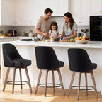 Bekrvio 26 Counter Height Swivel Bar Stools Set of 4 Backs and Wood Legs,Linen Fabric/PU Leather Upholstered Barstools for Kitchen Island