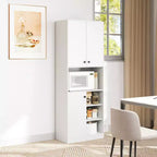 Costway Kitchen Pantry Storage Cabinet 65.5 Tall Modern Hutch Cabinet with Microwave Stand Brown/White