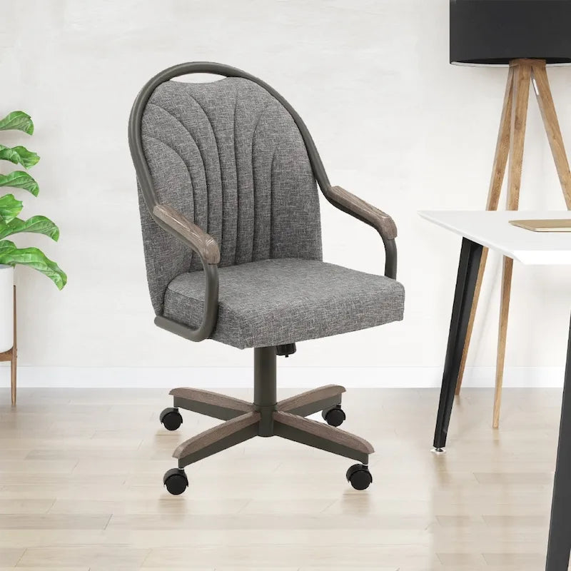 Chromcraft Douglas Caster Dining Chairs in Chestnut, Gray Finish (Set of 2)