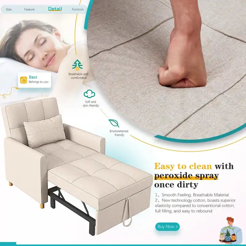 AECOJOY 3 in 1 Sleeper Sofa Chair w/ Pillow &Convertible Backrest