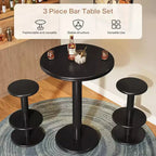 Lantine 39.4-Inch H Round Bar Table Set, Modern Black Bistro Pub Table with 2 Barstools for Kitchen, Living Room, Apartment