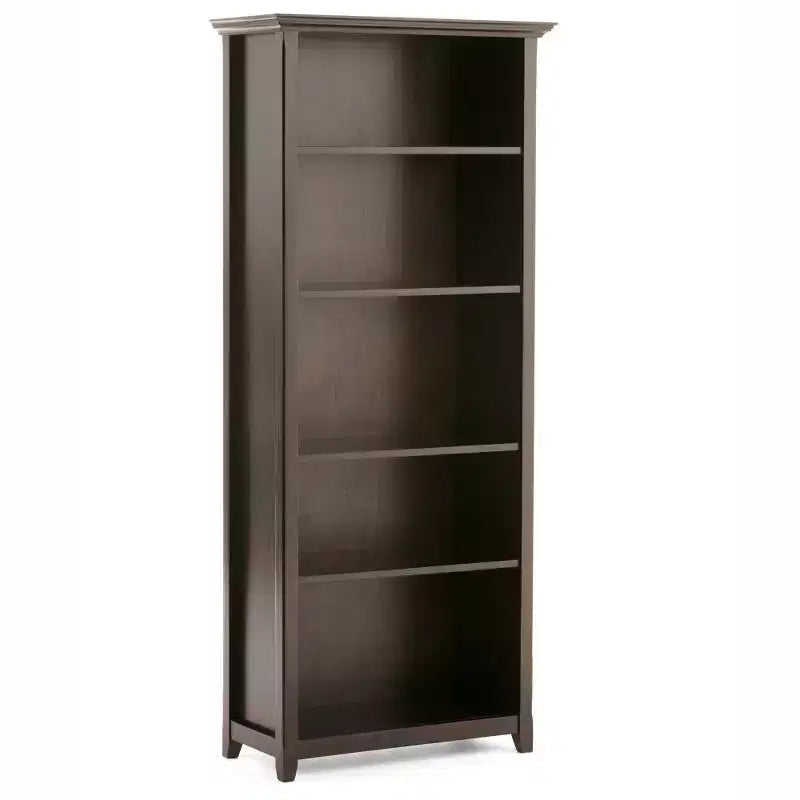 70 Five-Shelf Solid Wood Bookcase - Lacquered Pine, 4 Adjustable Shelves