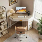 MAYEERTY 90 Triangle Corner Desk with 4 Drawers, Vanity Makeup Computer Desk