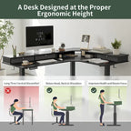 L-Shaped Electric Standing Desk with 3 Drawers & Lockable Casters, 63