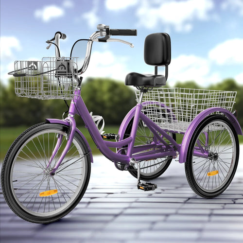 26 Blue Adult Tricycle 3 Wheel Bikes with Removable Baskets