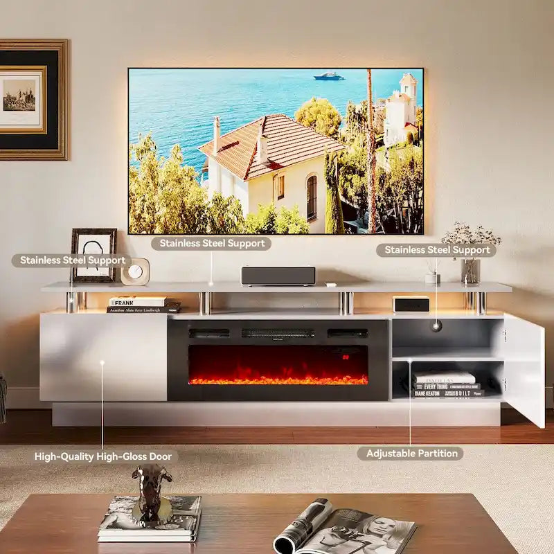 80 2 Tier TV Console Stand for TVs Up to 90,with 36 Electric Fireplace