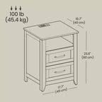 Set of 2 Farmhouse Nightstands with USB Charging - 2-Drawer Bedside Tables, Rustic Modern Design