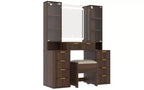 JVNOXK 43.5-inch Modern Vanity Set with Mirror and Light, Featuring Drawers and Clear Glass Cabinet, Includes Stool and Charging Station, Brown