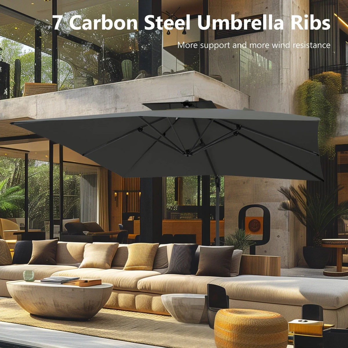 MAISON ARTS 12 FT Automatic Hydraulic Cantilever Umbrella Aluminum Pole 360 Degree Rotation