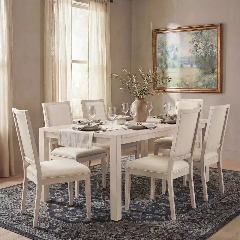 Modern Dining Set - 80 Table + 6 Cushioned Chairs, Solid Wood Frame, 400lbs Table Capacity, Easy Assembly