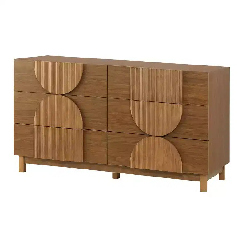 6-Drawer Modern Geometric Dresser, Half-Circle Accent Wide Storage Chest for Bedroom & Living Room