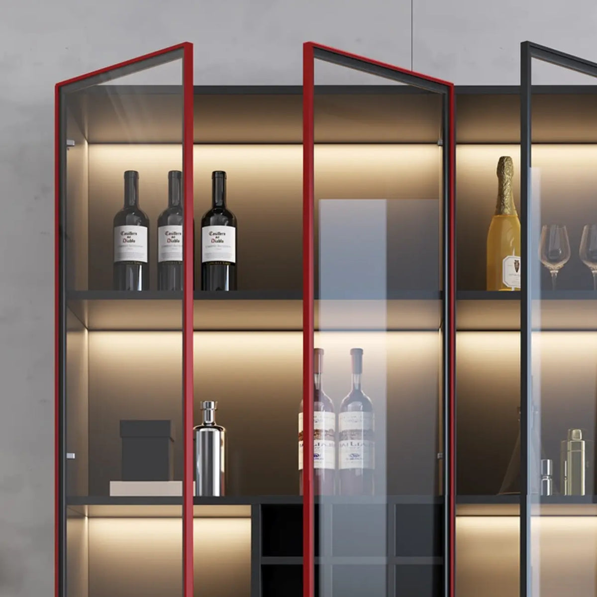 Minimalist Black Wooden Wine Rack Cabinet with Glass Door