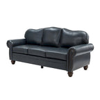 Balvino 81 Wide Transitional Genuine Leather Rolled Arm Sofa with Nailhead Trim and Removable Cushions