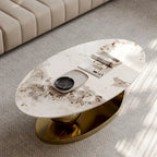 51 Modern Pandora Oval Coffee Table with Glossy Sintered stone top, Luxury Coffee Table, Stainless Steel Legs for Livingroom