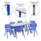 Emma and Oliver 23.625W x 47.25L Rectangular Plastic Height Adjustable Activity Table Set with 6 Chairs