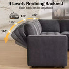 Dyonery 7-Seat Modular Sectional Sleeper Sofa with Pull-Out Bed, Reclining Backrest, USB Ports, Table, LED Lights & Storage Seats
