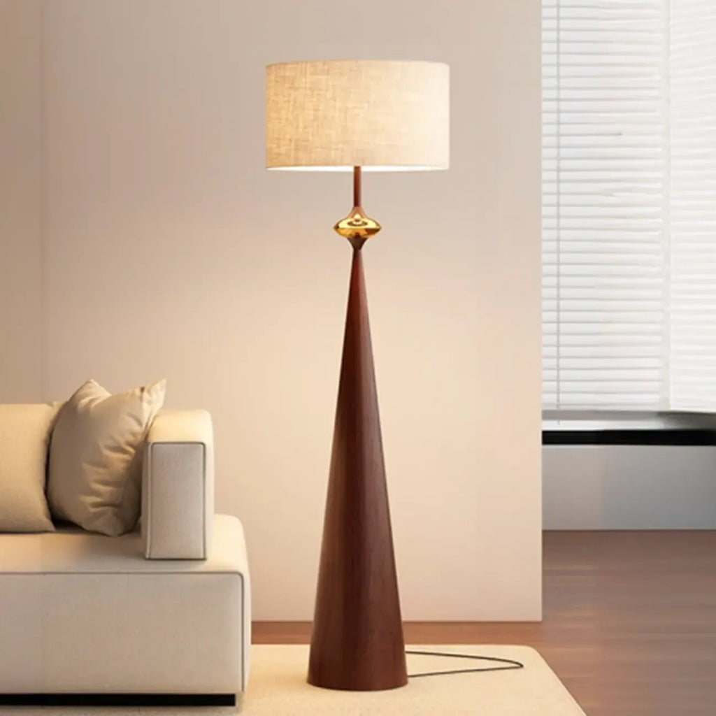 Contemporary Tapered Metal Floor Lamp Fabric Shade