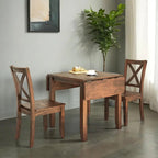 3-Piece Wood Drop Leaf Breakfast Nook Dining Table Set with 2 X-back Chairs for Small Places