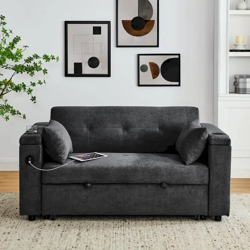 54 Pull-Out Sleeper Sofa Bed Double Seat Recliner Sofa Bed