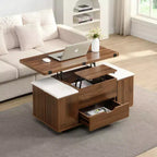 Multi-Function Modern Lift-Top Coffee Table with Hidden Storage, 4 Stools and Casters, Perfect for Modern Living Spaces