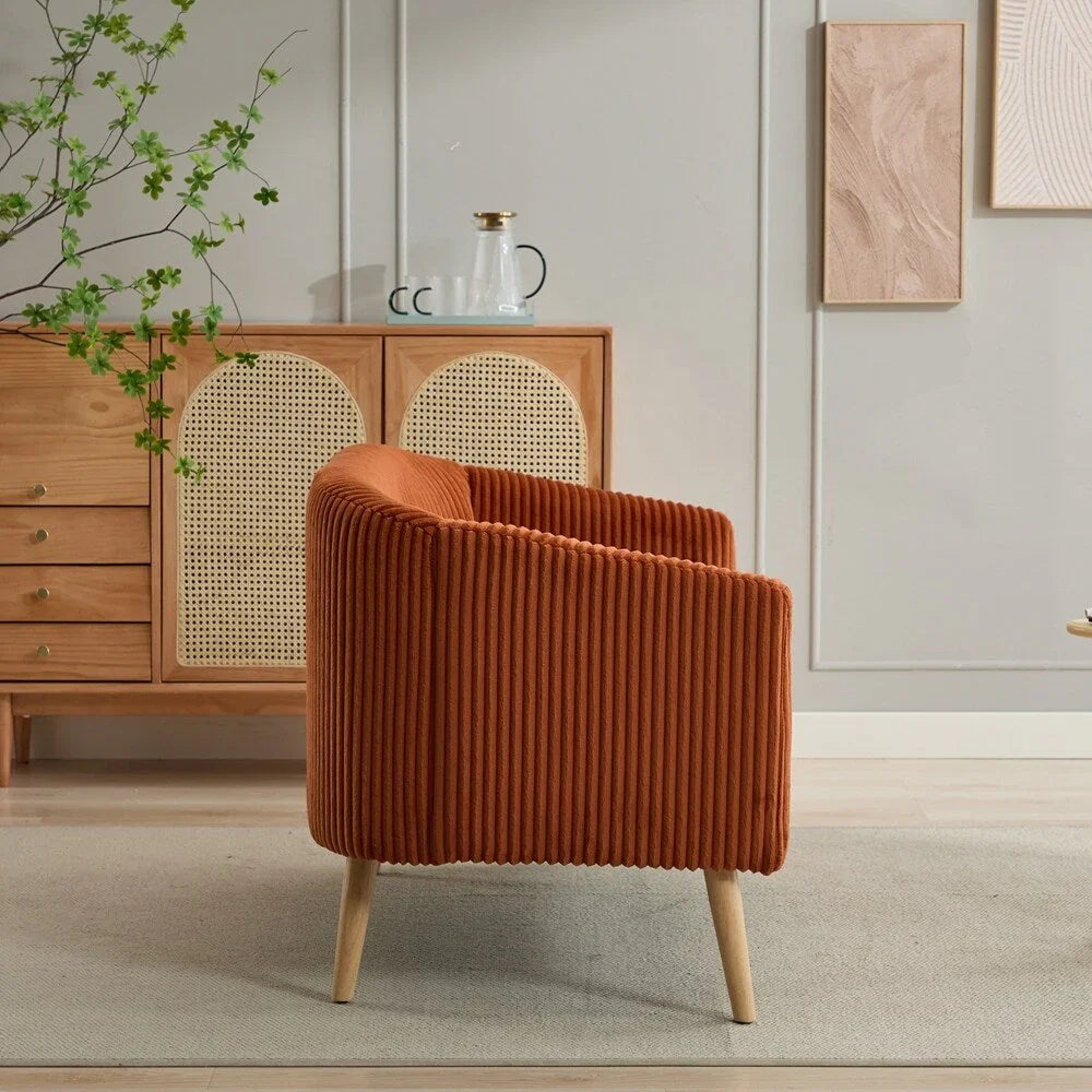 Corduroy Fabric Upholstered 2-Seat Sofa with Wooden Walnut Legs