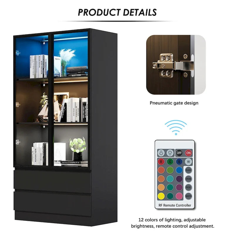 Display Storage Cabinet,Display Cabinet with Tempered Glass Doors, Showcase with 4-Tier Storage Shelves