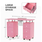 42.5 in. White MDF 3-Drawer Manicure Table Nail Desk with Storage, Doors, Electric Dust Collector