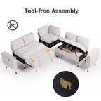 Dyonery 7-Seat Modular Sectional Sleeper Sofa with Pull-Out Bed, Reclining Backrest, USB Ports, Table, LED Lights & Storage Seats