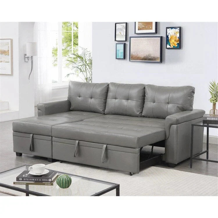 Convertible Reversible Sectional Sofa with Pull-Out Sleeper Bed, Hidden Storage Chaise, and Durable Legs