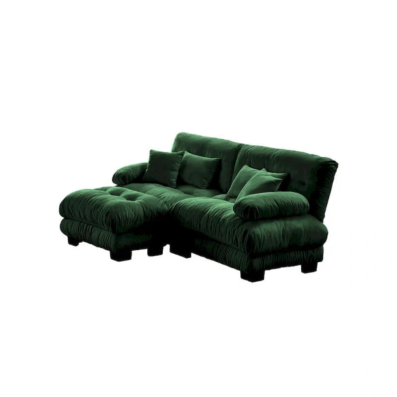 L Shaped Loveseat Sofa Chenille Sectional Couch with Lumbar Pillows